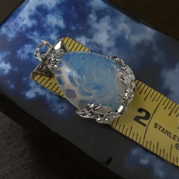Opalite Pendant With Silver Floral Filigree Setting - Picture 7 of 7